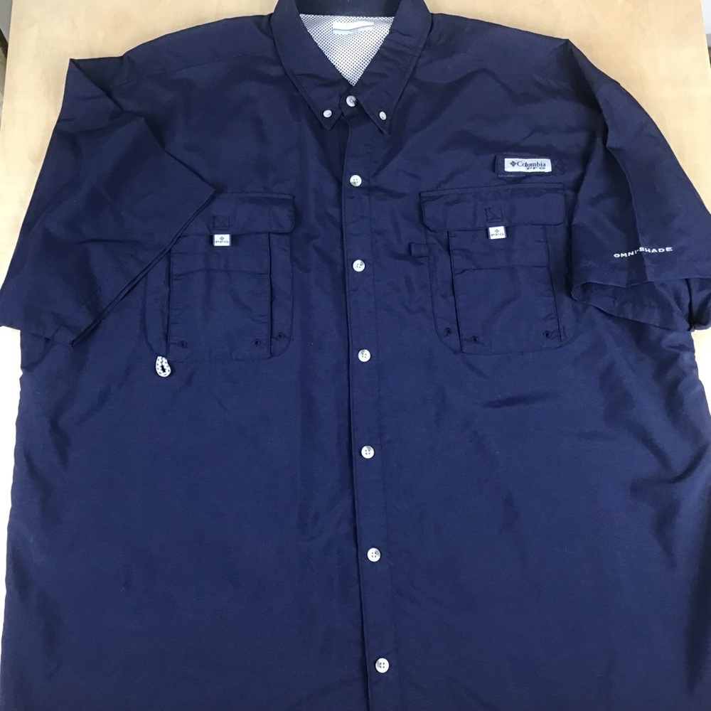 Columbia PFG Mens XXL Bahama II Short Sleeve Fishing Shirt Navy Blue